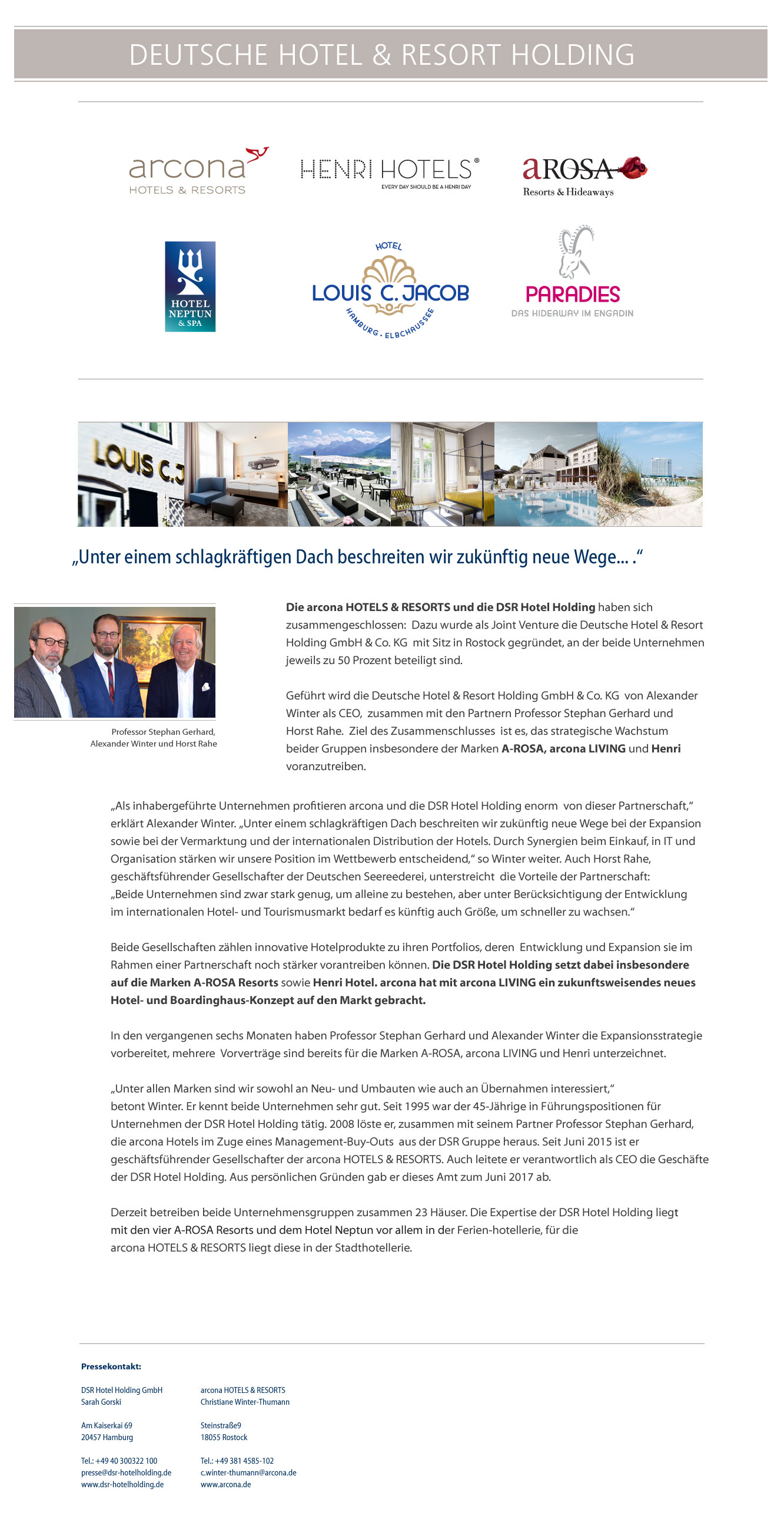 Startseite der Deutsche Hotel & Resort Holding